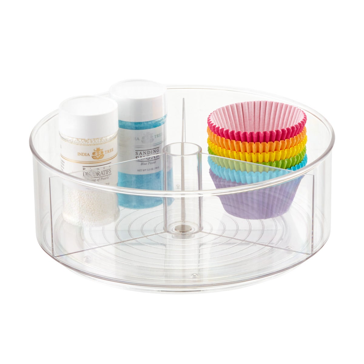 3 Deep Container FIRSTENJOY Lazy Susan Turntable Pantry Cabinet Organizer with Dividers Clear 11-Inch